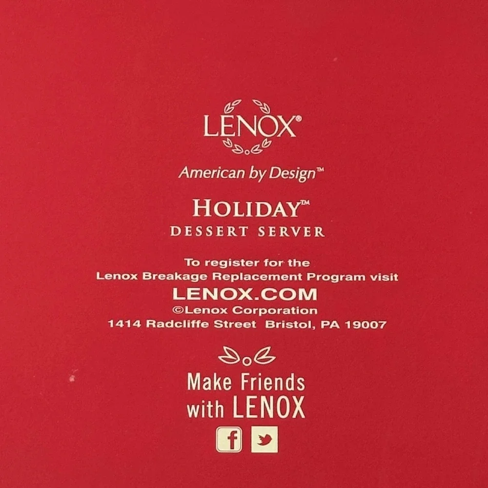 Lenox Holiday Dessert Server Holly Berry Christmas Gold Trim w Box New